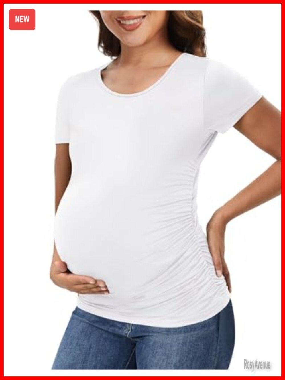 Maternity Short Sleeve Crew Neck Ruched Pregnancy T-Shirt